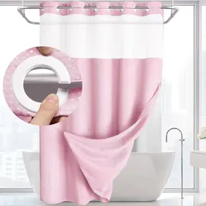 Grey Double Layer Shower Curtain SetHookless double-layer shower curtain for hotel and dormitory bathroom partition Adjustable