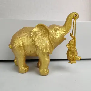 Elephant Swing Resin Figurine, Home Decor Animal Decoration, Indoor Outdoor Yard Ornament, Garden Sculptures Statues, Cute Baby Elephant Design, Collectible Figurines