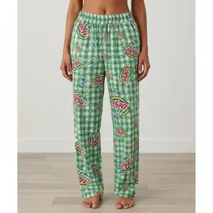 Mountain Dew Pajama Pants Unisex Soda Print Lounge Bottoms Cute Checkered Pattern Sleepwear Comfortable Casual Home Pants Four Season Women Men Soft Cozy Retro Style Trendy Loungewear Bottoms