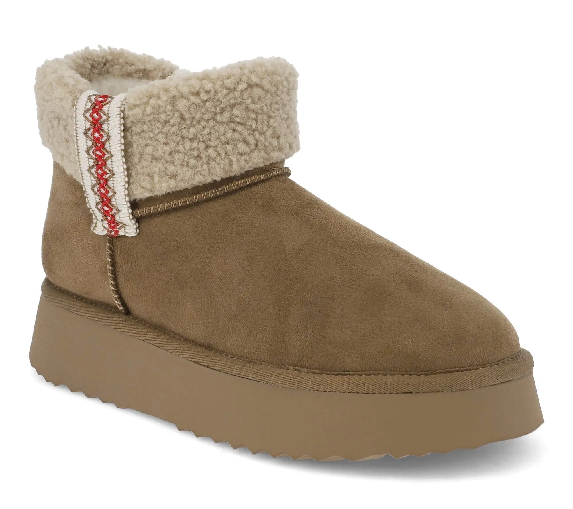 MIA Fuzzy Collar Embroidered Platform Booties -Iceland