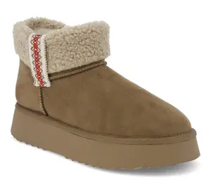 MIA Fuzzy Collar Embroidered Platform Booties -Iceland