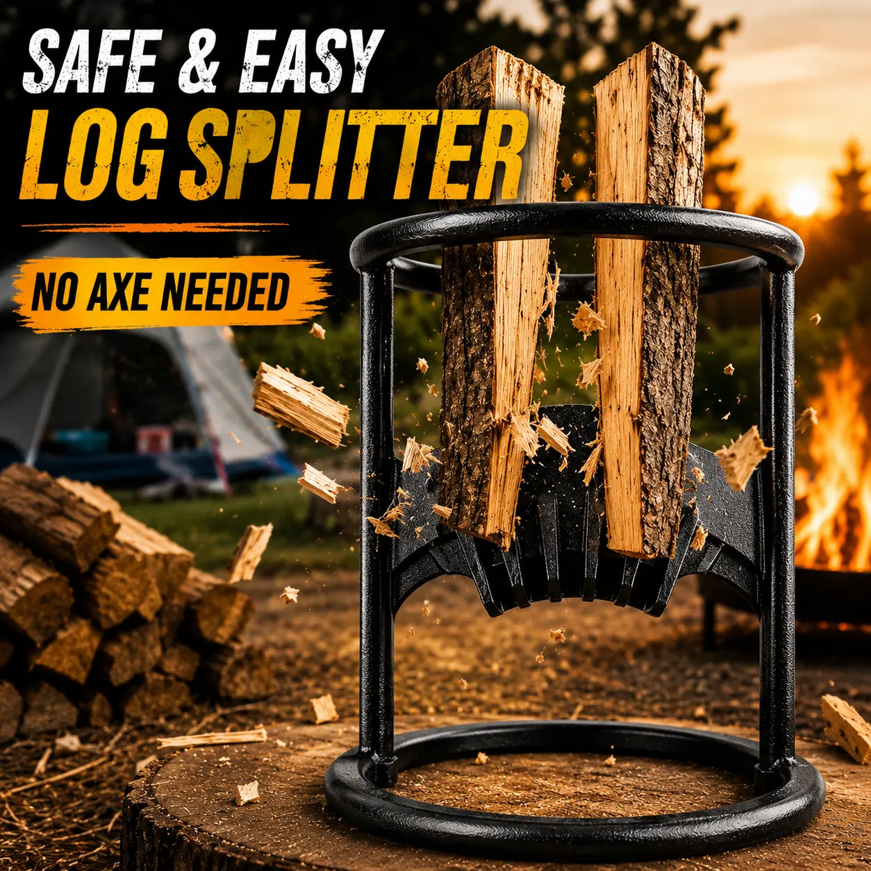 Safe and Easy Manual Log Splitter - No Axe Needed Kindling Cracker and Firewood Splitter for Camping & Fire Pit