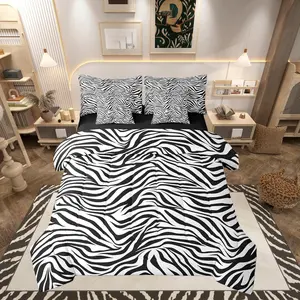 Black White Zebra Skin 7 Pieces Bedding Set Wild Animals Comforter Set for Boys Girls Zebra Stripes Bed Set