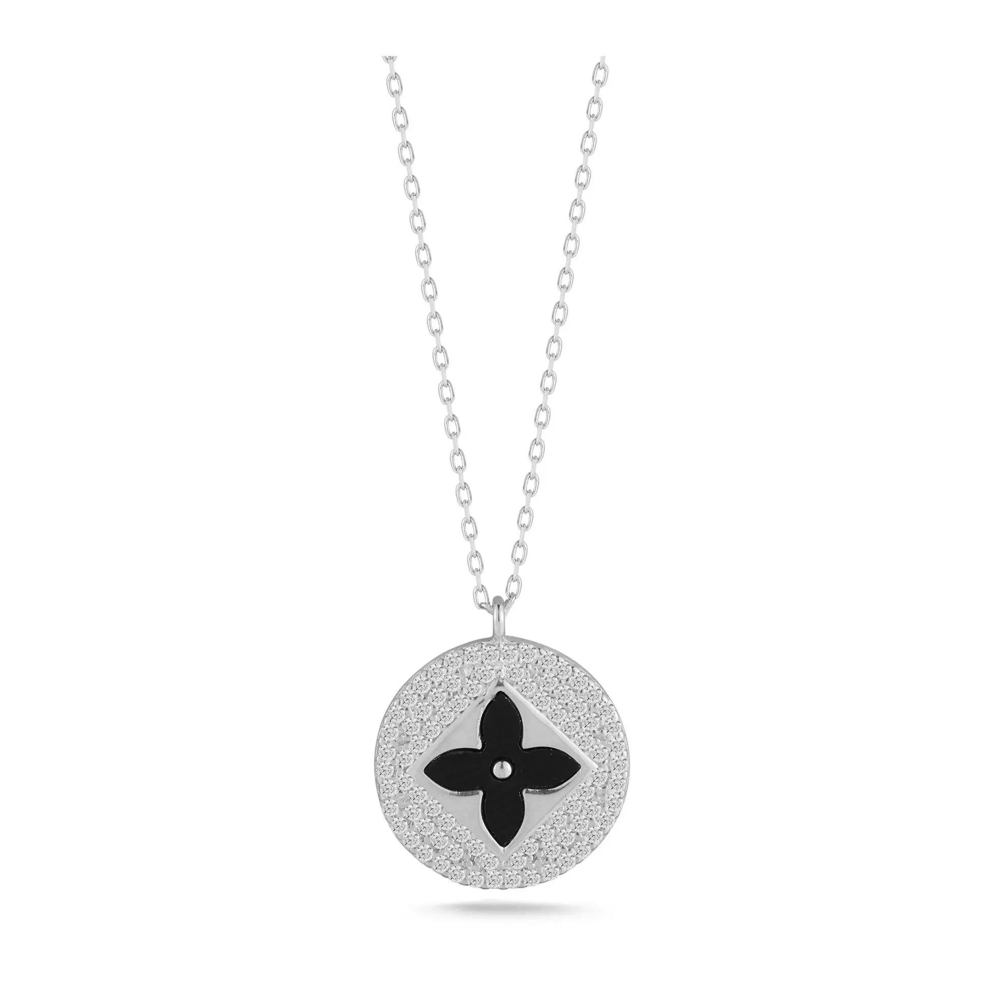 Sterlina Silver Pave Clover Necklace, Sterling