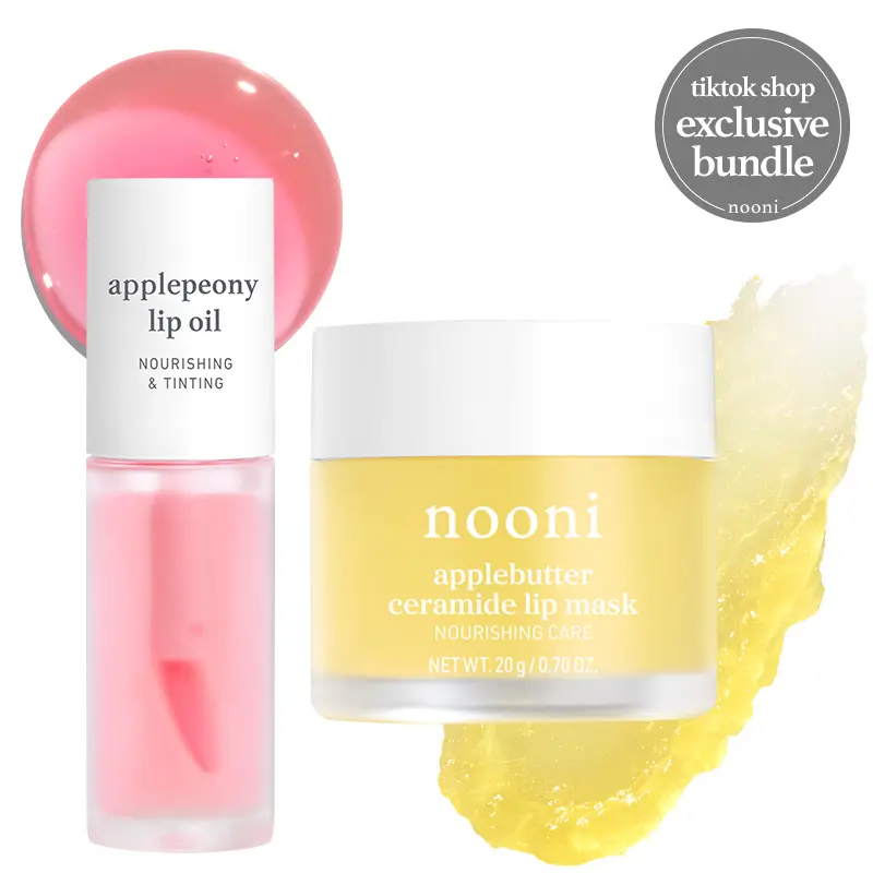Nooni Korean Apple Lip Oil + Lip Mask Bundle | Glossy Lip Stain, Tinting & Long Lasting, Moisturizing Lip Care, Lip Balm Hydrating Nourishing Soothing Lipgloss Makeup Smooth Oil Moisture Glossy Plump Transfer-proof