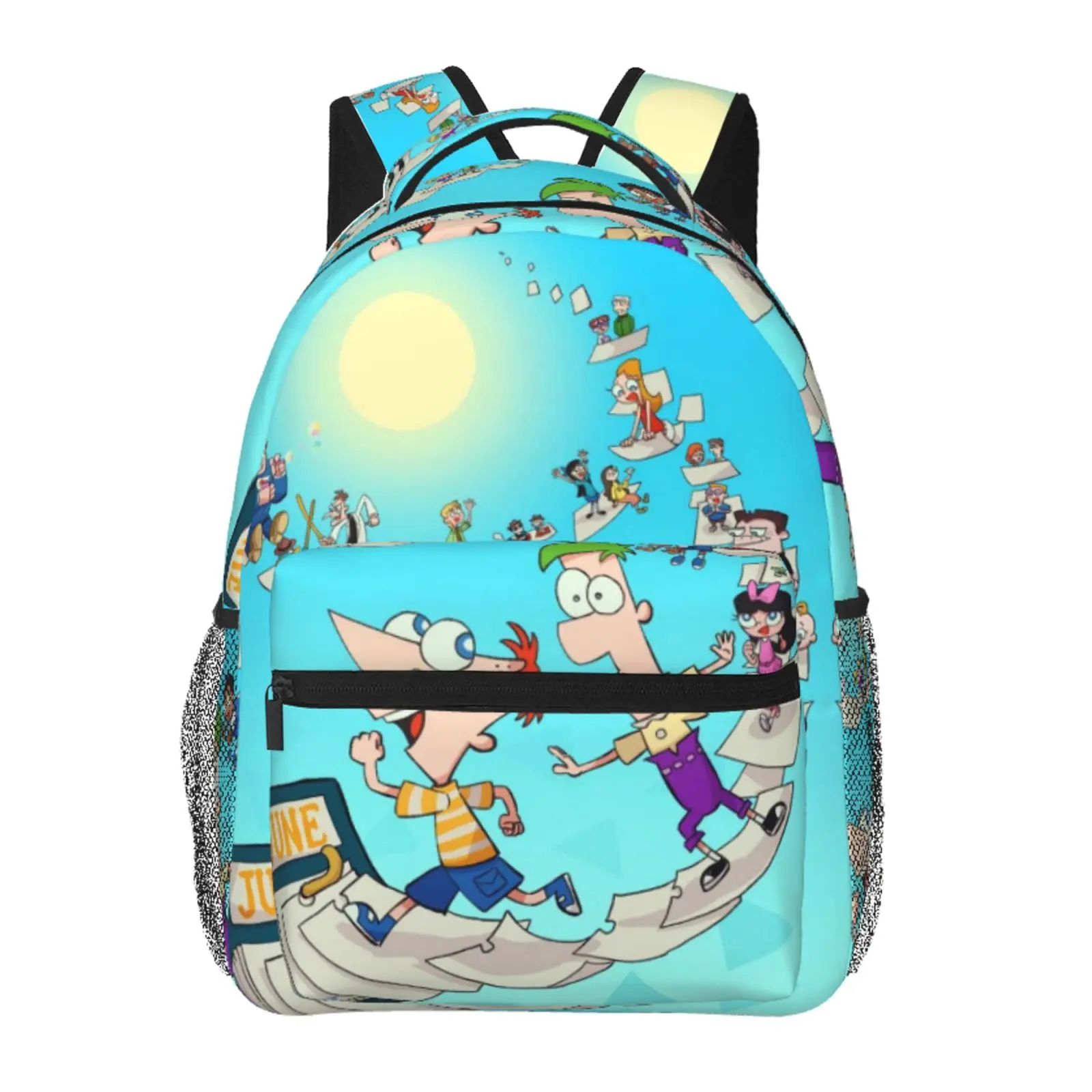 Multi-Compartment Phineas And Ferb Backpack Large Capacity Phineas And Ferb School Shoulder Bag for Back-to-School Office Trips Weekend Hiking, Cartoon Casual Phineas And Ferb Merch Casual Daypack School Bag for Boys Girls Fans & Gift Giving
