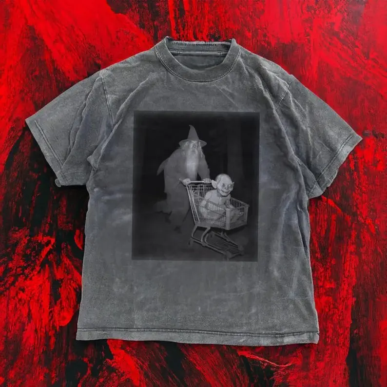 Funny Shirt, Wizard And Goblin Shopping Cart Tshirt, Vintage Fantasy Meme T Shirt