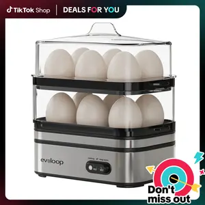 [Deals For You Days]EVOLOOP Rapid Egg Cooker Electric 12 Eggs Capacity, Soft, Medium, Hard Boiled, Poached, Omelet Maker Egg Poacher & Vegetable Steamer, BPA Free Tray