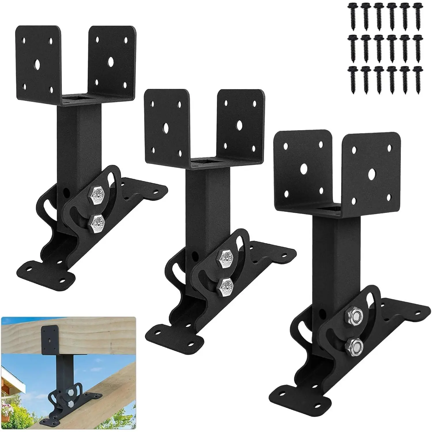 3 count Roof Riser Brackets Kit Pergola Roof Riser Beam Bracket, Heavy Duty Roof Mount Brackets 3-1/2" Saddle Black for   Gazebo Pergola