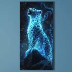 5D DIY Full Drill Round Diamond Painting - Glow in the Dark Leopard Mosaic, Canvas DIY Decorative Painting, Home Wall Decor, Suitable for Halloween and Christmas, Birthdays and Anniversary Gifts