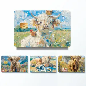 Highland Cow Pattern Credit Card Skin Sticker Packs, 4 Counts/set Thin Waterproof & Scratch Resistant No Residue Sticker, Personalized Bank Card Skin Protector, Customizable Stickers