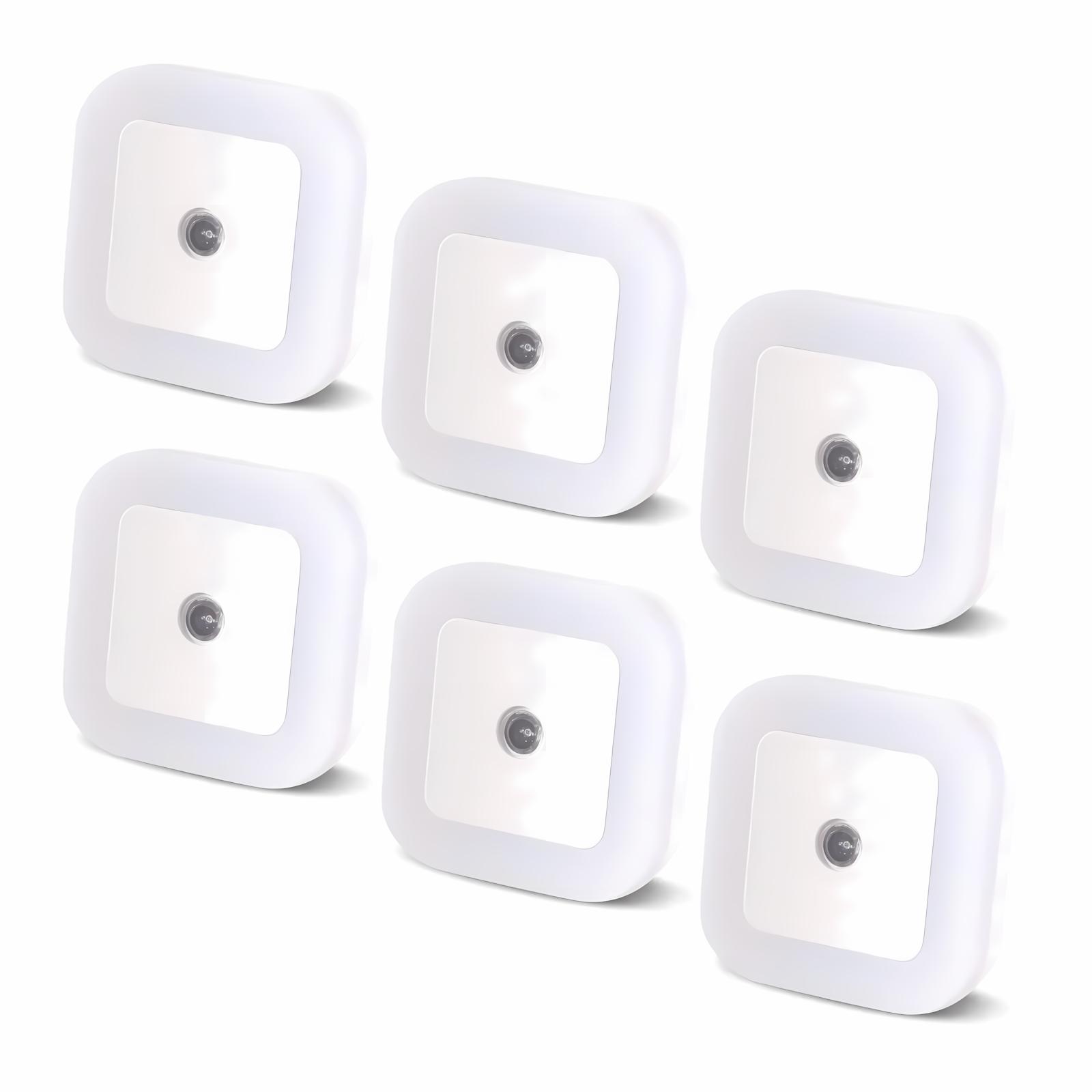 LED Plug-in Night Lights 6-Pack, Dusk to Dawn Sensor Night Light, Warm White Lamp for Bedroom, Bathroom, Hallway, Stairs and Home Daily Use