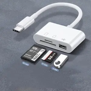 3-in-1 USB/TF/SD Card Reader, Multifunctional OTG Memory Card Reader, Plug & Play High-Speed USB-C Hub & Type-C Adapter for Home & Office