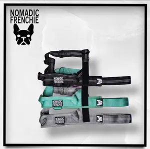 Nomadic Frenchie Atlas Harness - Tear Resistant Dog Harness - Teal Gray & Black Adjustable