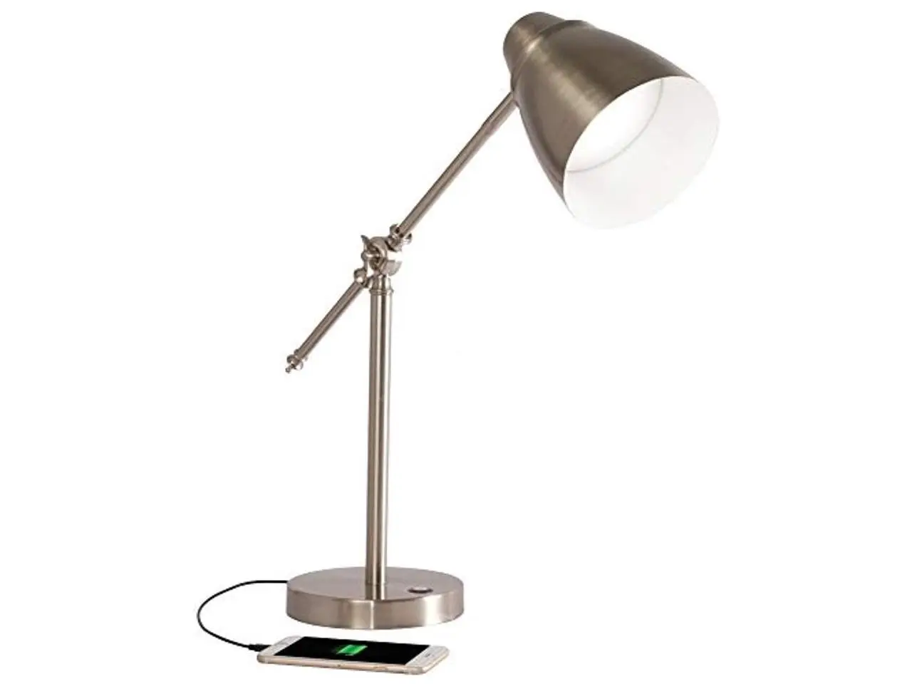 ottlite harmonize led desk lamp - 2.1a usb charging port, 3 brightness settings, brushed nickel