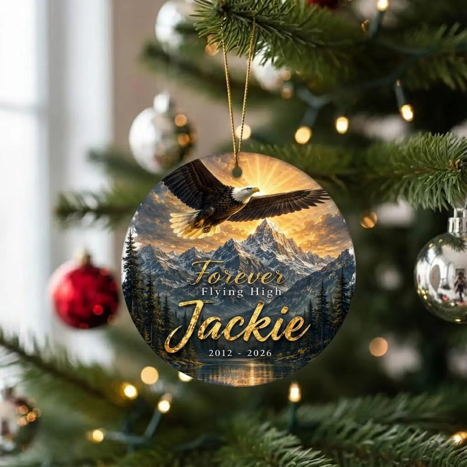 Jackie Bald Eagle Memorial Ceramic Ornament, Forever Flying High 2012 2026, Big Bear Eagle Keepsake, Eagle Remembrance, Jackie Memorial Gift
