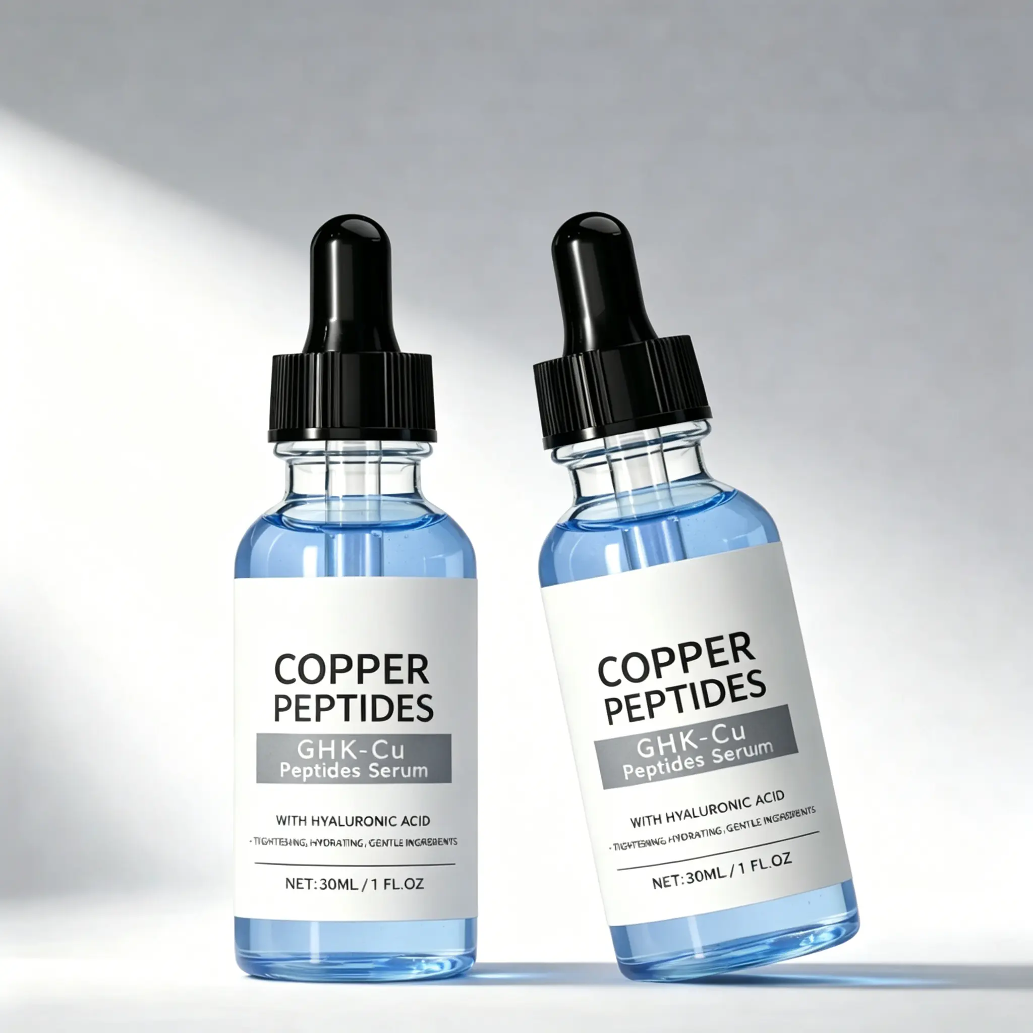 GHK-Cu Copper Peptide Facial Serum - Lightweight 30 ml Skincare Essence with Hyaluronic Acid for Deep Hydration, Tightening & Firming Look, Suitable for Most Skin Types