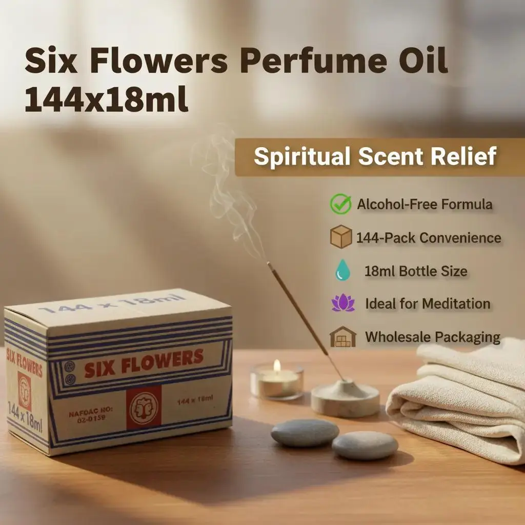 SIX FLOWERS Spiritual Perfume Oil Alcohol Free 144 Bottles 18ml Each Wholesale Pack Ideal for Meditation Relaxation
