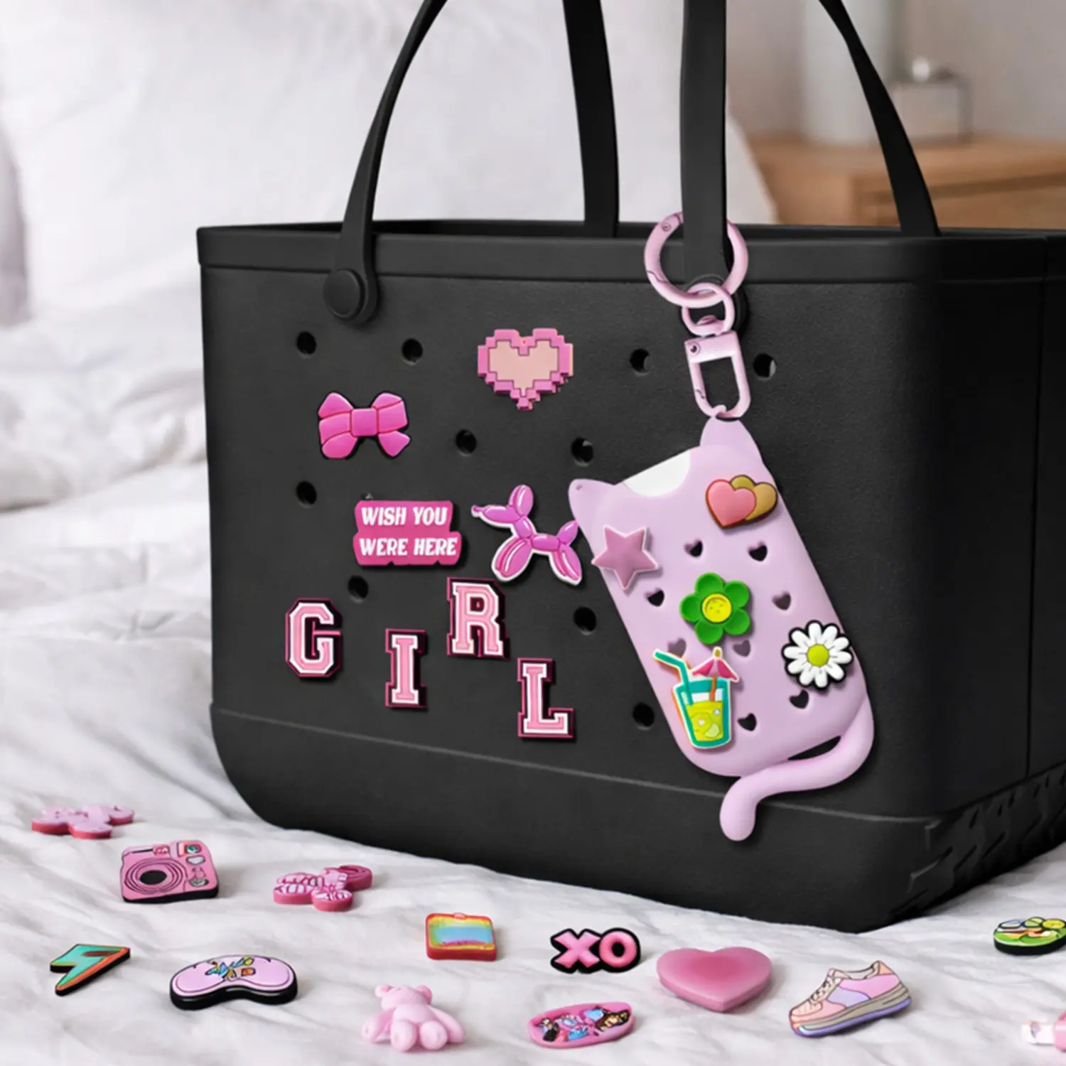 Cute Cat Portable Silicone Travel Sanitizer Spray Case (67pcs) - Unisex, 30ml, Keychain & Lanyard, DIY Charms, Fits Touchland Power & Glow Mist, 1 FL Oz Travel Cover Sleeve for Daily Use, 1 Fl Oz/30Ml