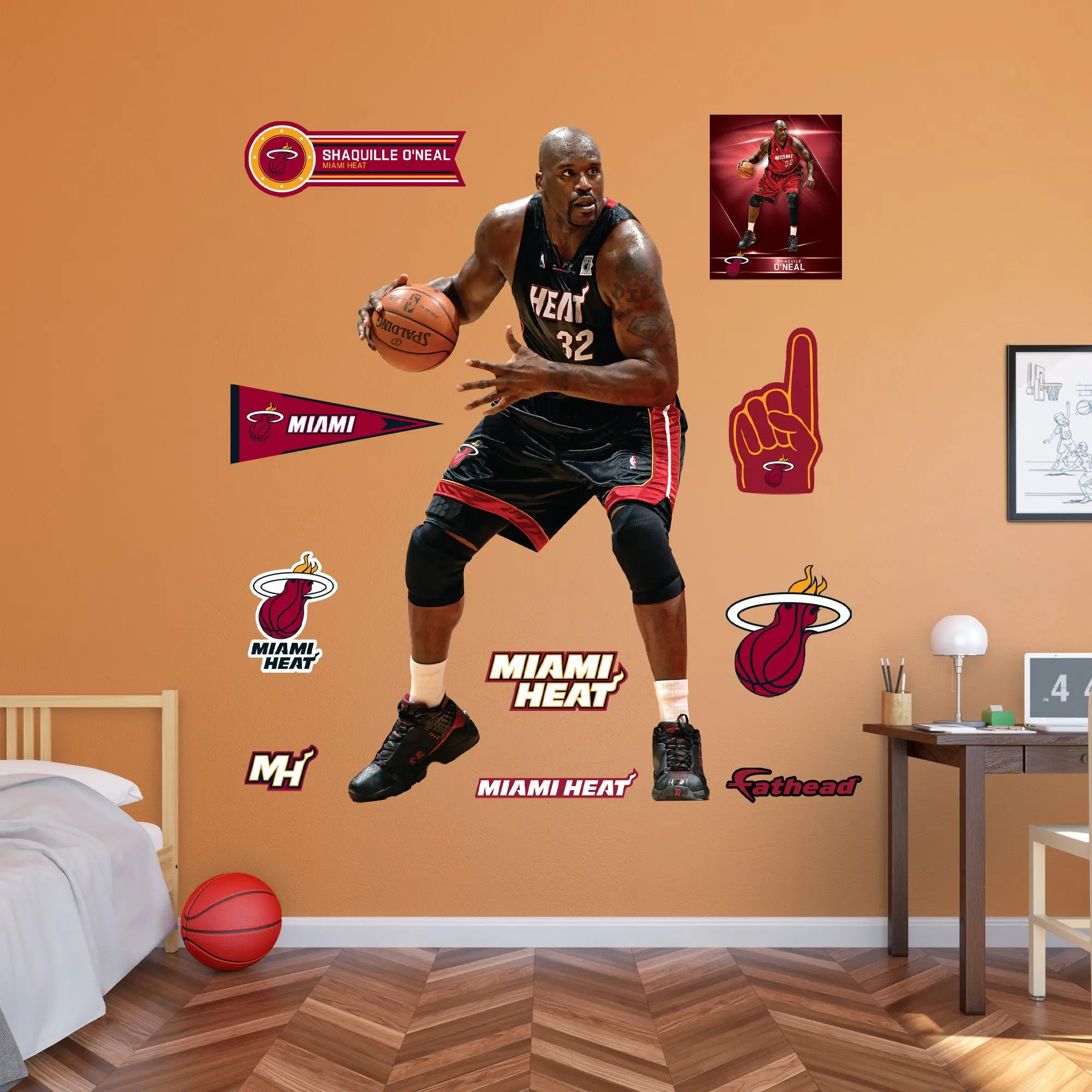 Shaquille O'Neal - RealBig Heat Legend Collection - Official NBA - Miami Heat - Reusable Vinyl Wall Decals
