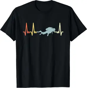 100%cotton Retro Heartbeat Diving Present Pulse Dive Extreme Sports T-Shirt Top Vintage  Distressed
