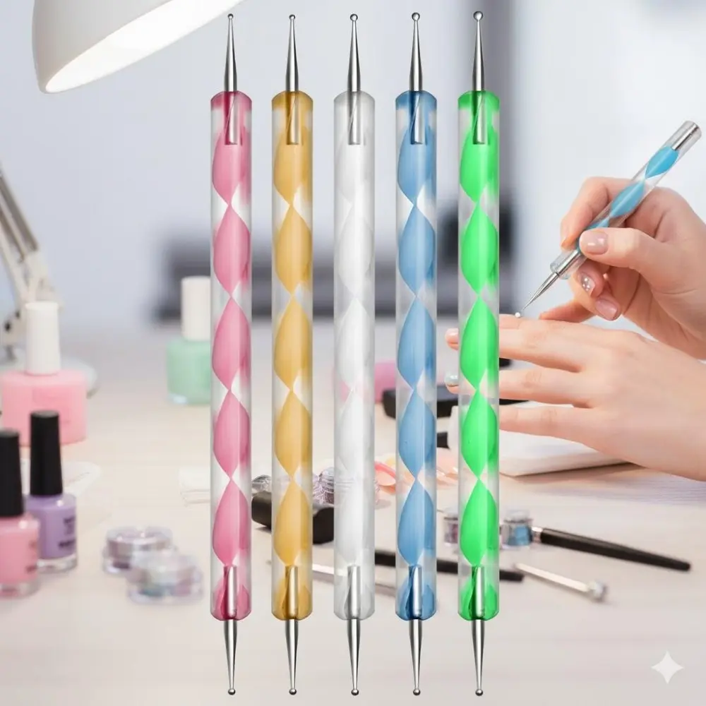5-Head Nail Art Dotting Pen Set DIY Nail Art Professional Stainless Steel Dotting Tools for Creative Polka Dot Design 3D Sculpting Embossing Clay Flower Painting Manicure Decoration Accessories Nail Supplies Equipment