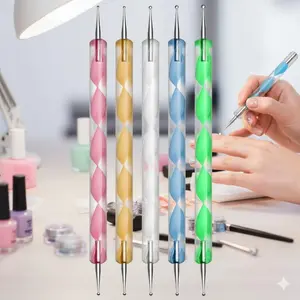 5-Head Nail Art Dotting Pen Set DIY Nail Art Professional Stainless Steel Dotting Tools for Creative Polka Dot Design 3D Sculpting Embossing Clay Flower Painting Manicure Decoration Accessories Nail Supplies Equipment