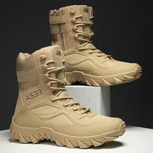 Men's High Top Tactical Boots - Comfort-Focused, Non-Slip, Durable Lace-Up Design with Breathable Mesh Panels & Thick Rubber Sole for Outdoor Adventures, Beige