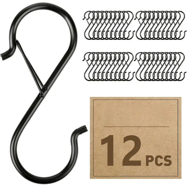 [New Deal] 12 Pcs 3.5-in Durable Stainless Steel S Hooks with Locking Clip, Heavy Duty for 0.5-in Rods, Ideal for Hanging Plants, Kitchen Utensils, Closets