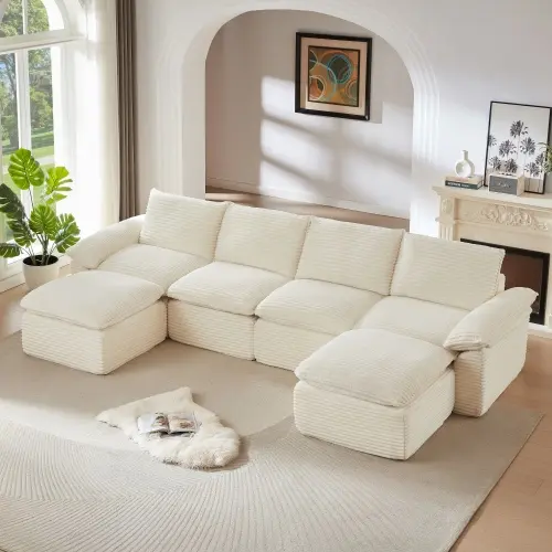 corduroy beige 3 pkgs (4seater+2 ottoman)