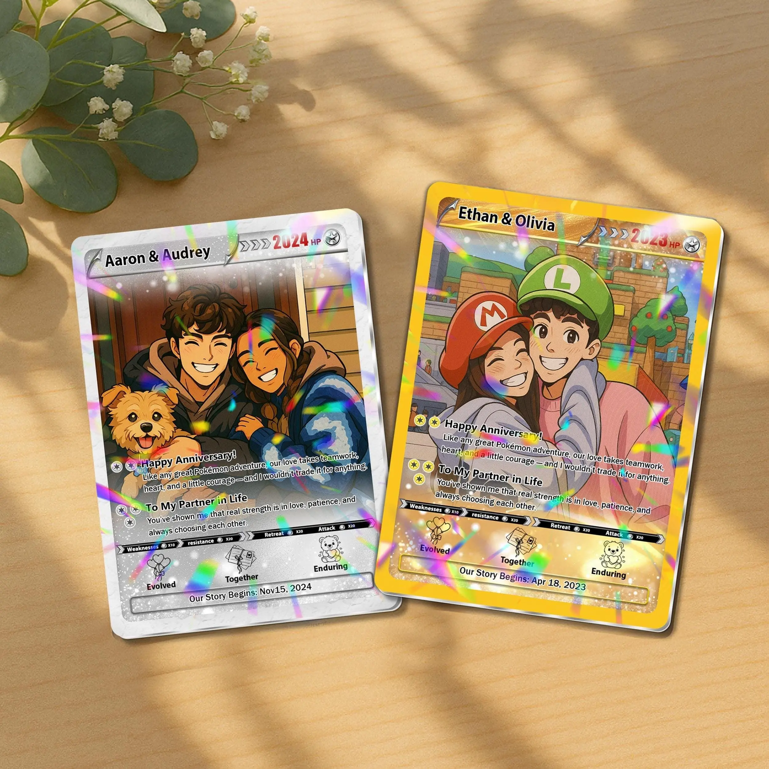 Personalized Poke Anniversary Card, Custom Anime Photo Card, Anniversary Gift, Game Couple Cards, Gift for Game Couples, Gift for Him