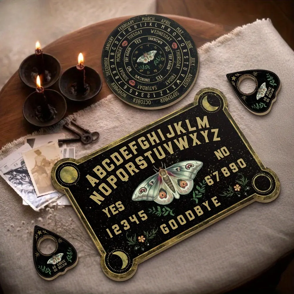 Wooden Pendulum Board Set, Round, Silk and Floral Design, Water Divination Tool, Witch Altar Accessories, Home Farmhouse Ouija Board, Ideal Gift