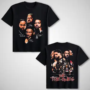 WWE Men's 2025 We The Ones OG Bloodline Vintage 90s Short-Sleeve Round Neck Graphic Cotton T-Shirt - Streetwear Apparel, Menswear Tops for Wrestlers, Shortsleeve