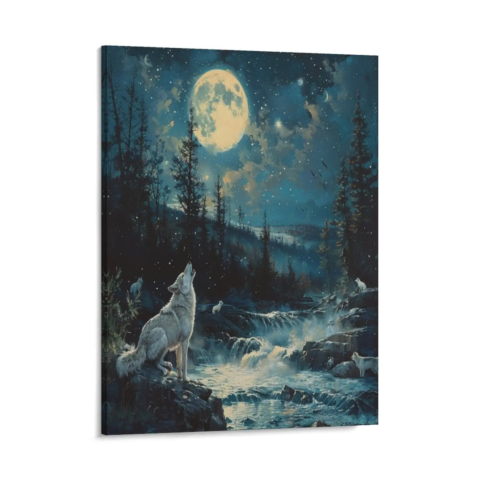 White Wolf Posters Wall Art Prints Night Forest Animals Galaxy Star Moon Canvas Posters Home Wall Art Family Bedroom Office Decor Aesthetic Festival Gift
