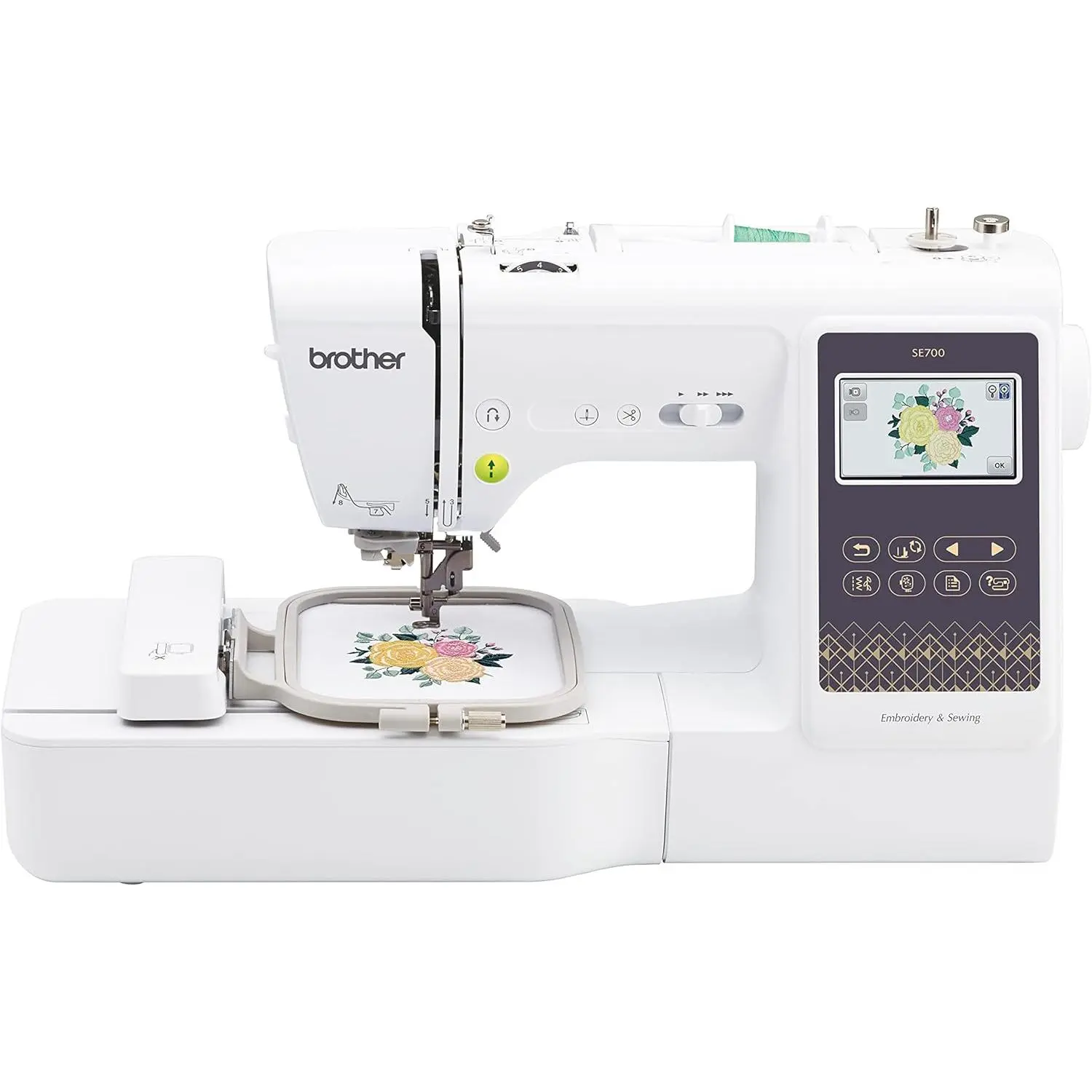 Brother SE700 Sewing and Embroidery Machine, Wireless LAN Connected, 135 Built-in Designs, 103 Stitches, 4" x 4" Hoop, 3.7" Touchscreen, 8 Feet, White