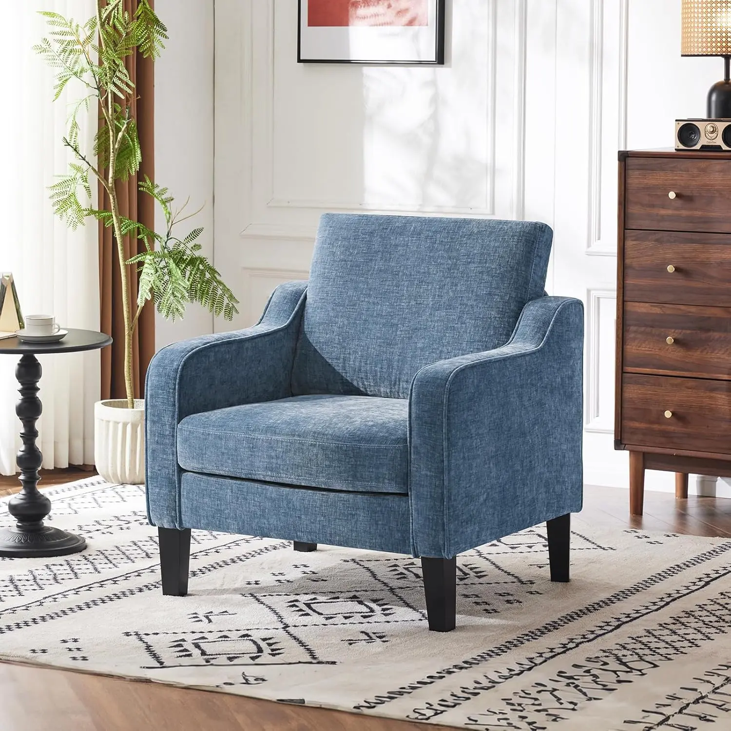 VINGLI Chair Upholstered Chenille Accent Chair for Living Room, Bedroom, Mid-Century Modern Arm Chair Comfy Reading Chair with Scooped Arms