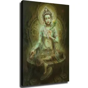 Guan-yin Tattoo Green Tara Buddhist Statue Oriental Art Poster Canvas Image Printing Wall Art Decor Aesthetics Living Room Bedroom Home Background Famous Paintings Printmaking (08x12inch-Farmed)