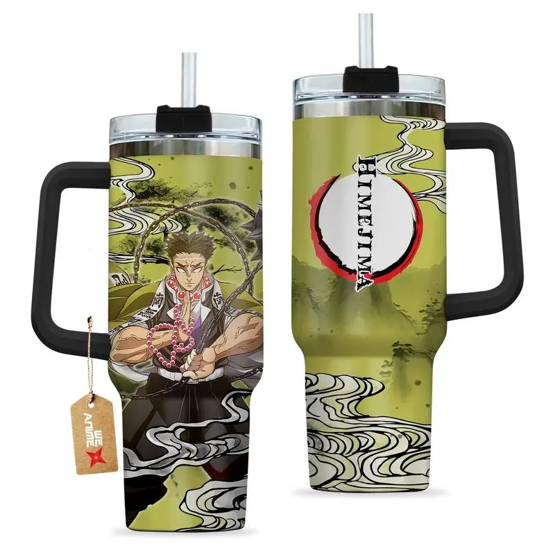 Gyomei Himejima Demon Slayer Anime 40oz Stainless Steel Quencher Tumbler with Handle Custom Gift for Anime Fans Perfect for Him & Her