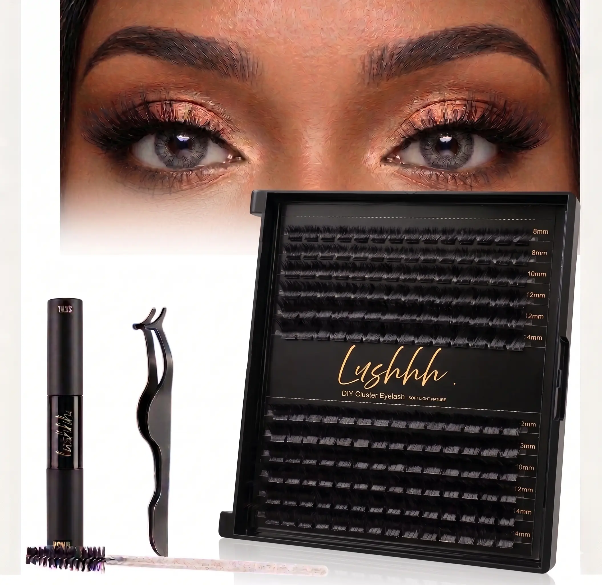 Bougie Lash Clusters Mega Wispy Eyelash Clusters Natural Lashes Cluster Eyelash Extensions C-MIX Individual Lashes with Invisible Band DIY at Home 8-16mm