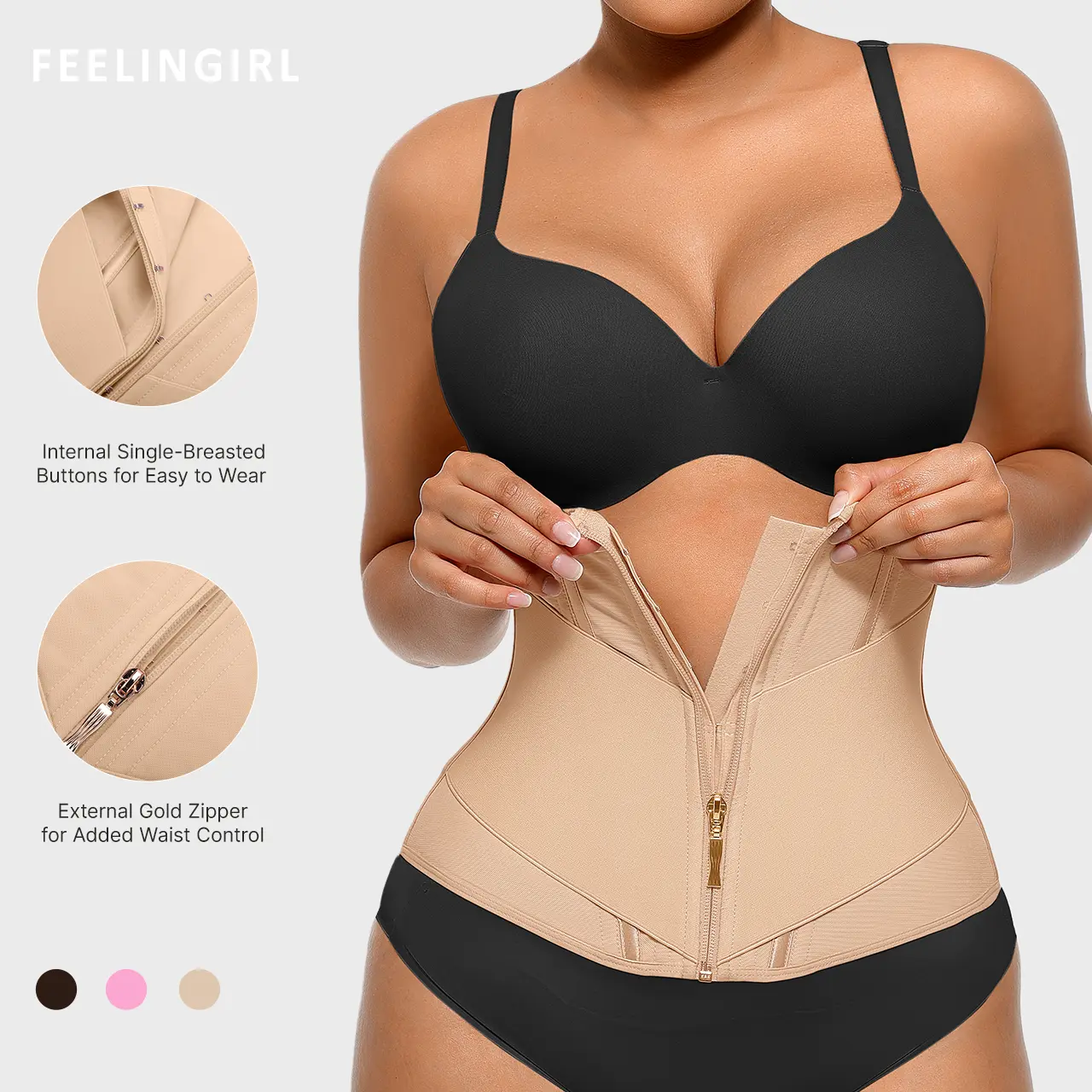 FeelinGirl Women's Mesh Elastic Waist Trainer with Zipper Design Slimming Waist Cincher