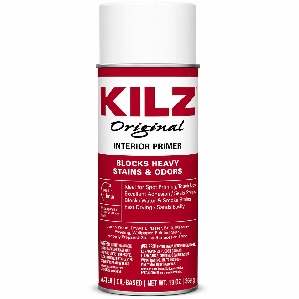 KILZ Original Oil-Based Interior Primer Spray, 13 oz (Pack of 6) | Fast-Drying Stain & Odor Blocking Primer | Seals Water, Smoke & Tannin Stains | High Adhesion Aerosol Primer