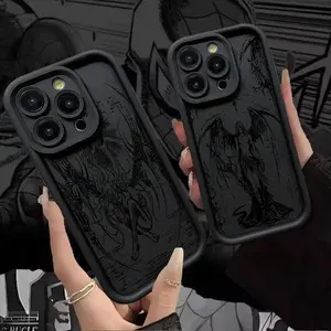 Luxury Black Angel Death Demon Phone Case For iPhone 17 16 15 14 13 12 11 Pro Max Plus Black Full Coverage Soft Shockproof Cover