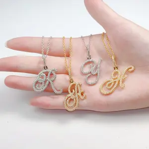 14K Gold Plated Full CZ Pavé Letter [K] Pendant Necklace