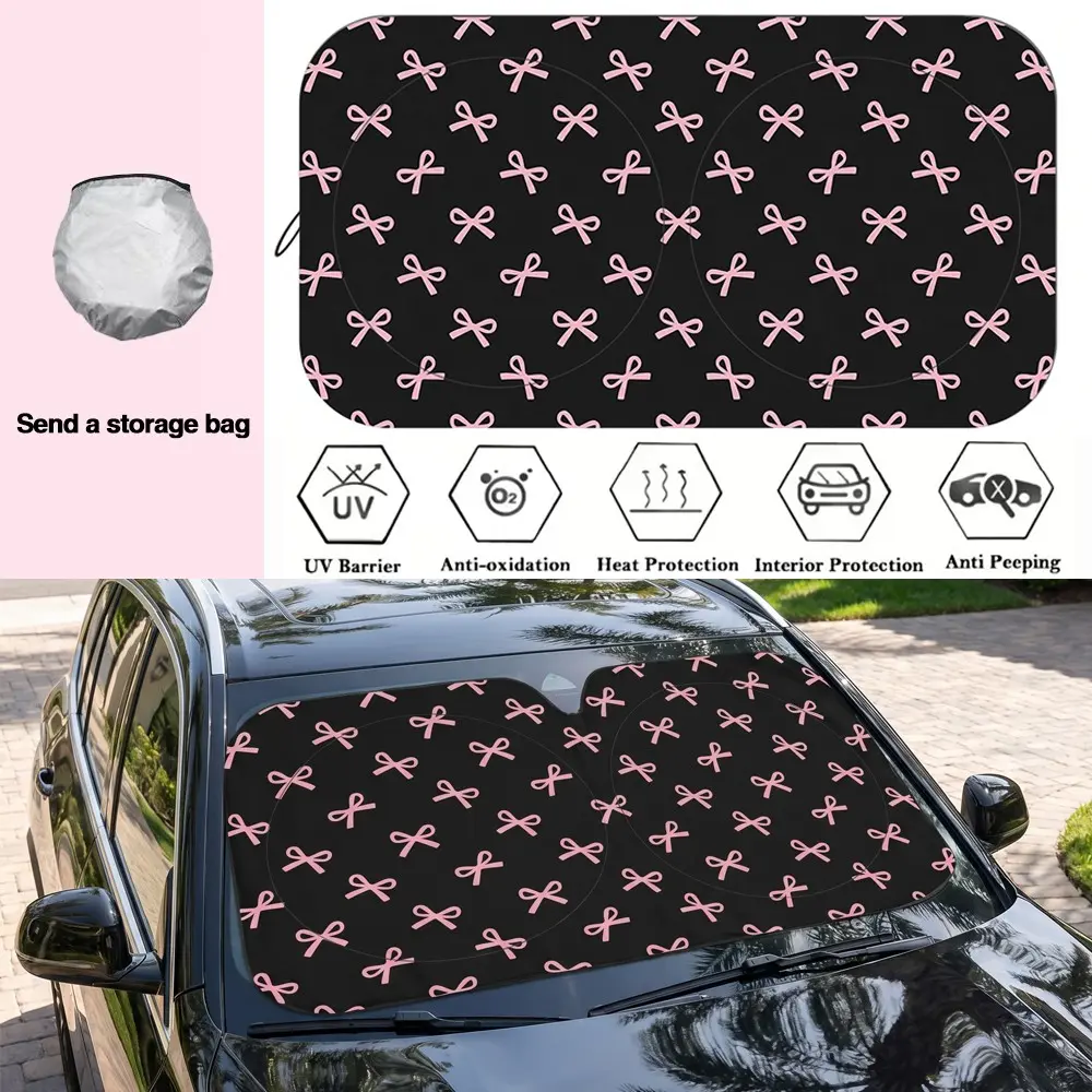 1pcs Bow Print Sunshade for Car Front Windshield, Windscreen Shade Cover, Keep Car Cool All Year Round, Universal Fit for All Seasons, Front Window Sun Shade for Car, 1 Piece