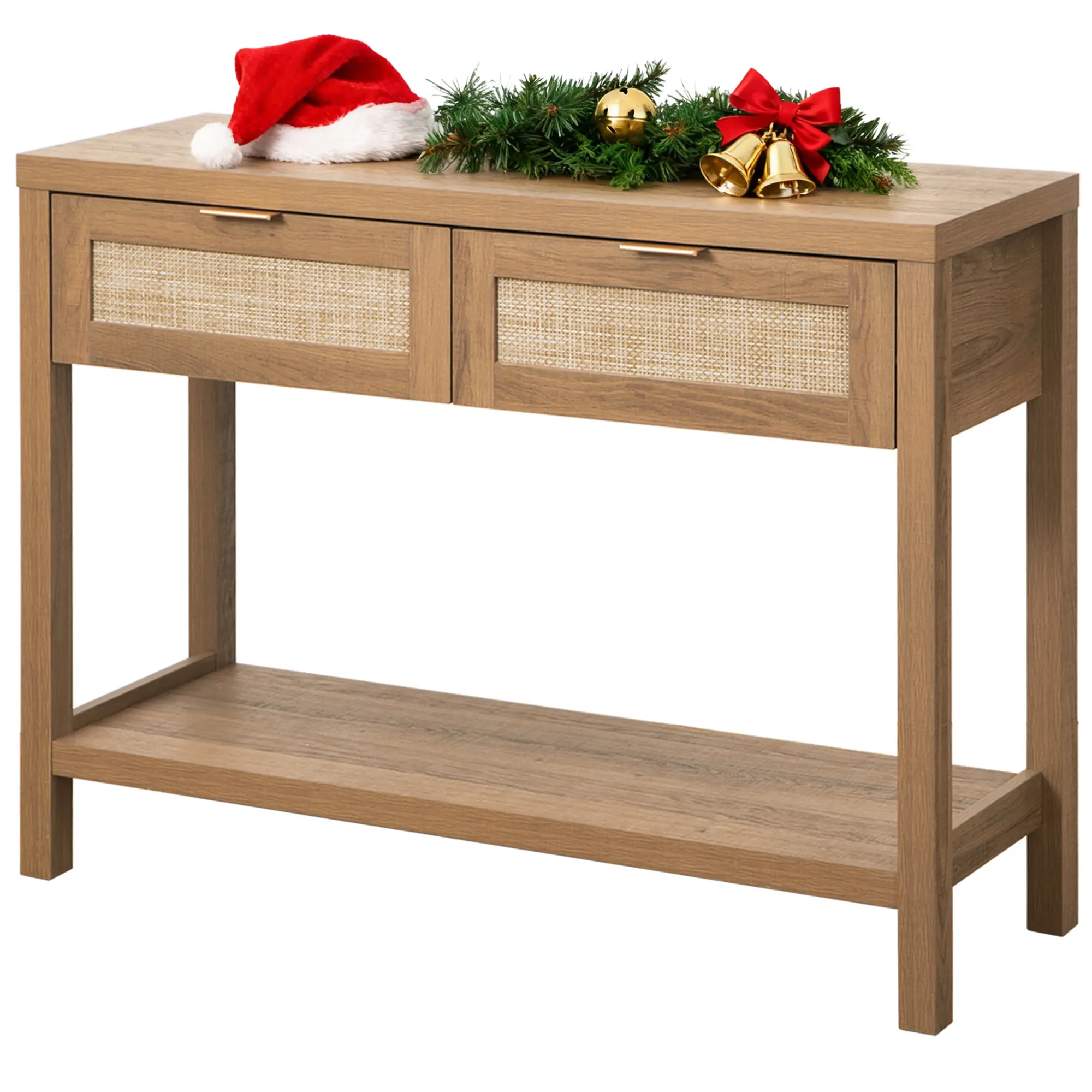 SICOTAS Console Table with Rattan Drawers - Unique Boho Rattan Entryway Table Side Table with Storage, Small Console Tables for Entryway, Entry Table for Hallway, Sofa Table Coffee Table, Spacious Storage, Stable and Sturdy