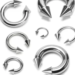 2G/4G/6G/8G/10G/12G/14G/16G/18G Thick Silver Horseshoe Septum Ring Spike Ends Earlobe Earring Surgical Steel Cartilage Piercing Curved Barbell Circular Barbell Gothic Piercings Large Gauge Lobe Weights Tapers Tunnels Plugs