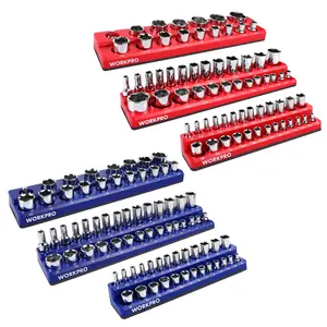 #fathersdaygift WORKPRO Magnetic Socket Organizer Set, 6-Pack Socket Holder Set Includes 1/4", 3/8", 1/2" Drive Metric SAE Socket Trays, Holds 143 Packs Sockets, Christmas Gift for Men(Socket not Included)