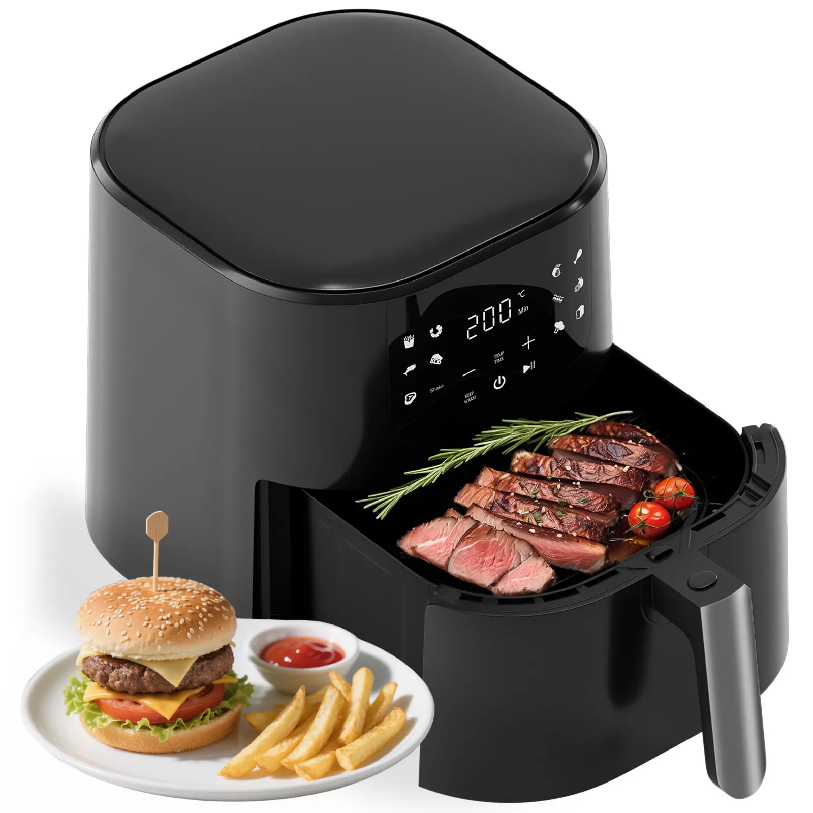 Comhoma Air Fryer 8-in-1 with 5 QT Capacity,180°-400°F Precision Heating, Air Fry, Roast, Broil, Reheats, Dehydrates, Less Oil, Features Shake Reminder, Large Touch Display with Auto Menus