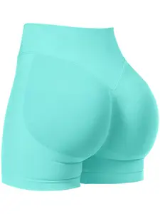 Women's Yoga Shorts Solid Color High Waist Gym Shorts, Seamless High Stretch Yoga Gym Shorts, Ladies Sportswear for Indoor Outdoor Wear, Workout Impact Shorts