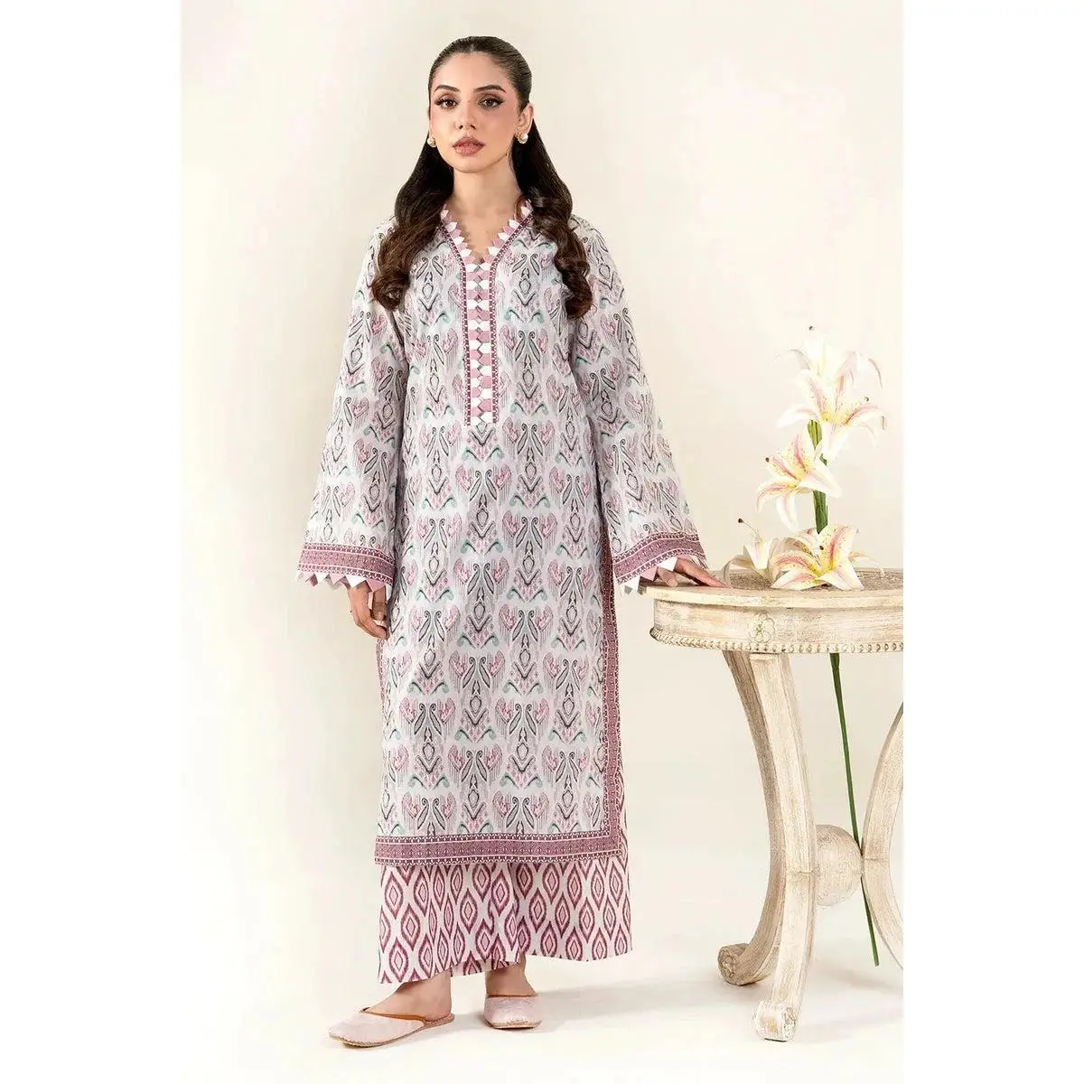 Women's Ethnic Lawn Stitched Suit Set KST-4065 - Breathable Printed PC Shirt, Pants, 2Pc/3-Piece Options, Elegant Fit, XXL (Womenswear Clothing Set)